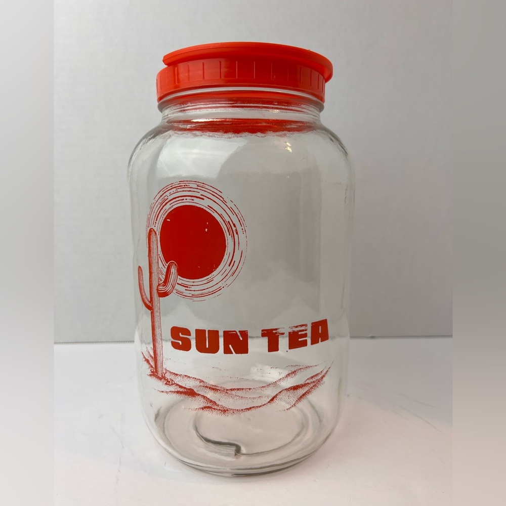 Vintage Sun Tea Glass Jar Desert Sun And Cactus 1 Gallon 1970s Retro